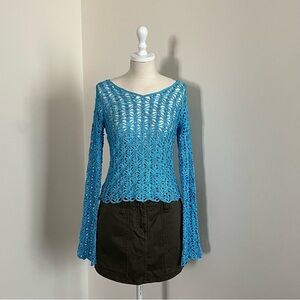 Blue Crochet long sleeve Top